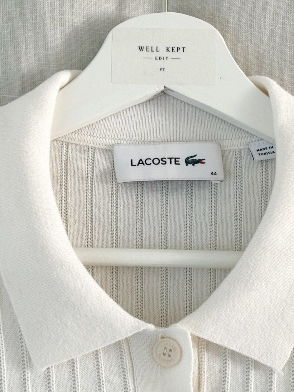 Lacoste Women’s Regular Fit Ribbed Knit Polo White Size 44 L Like New